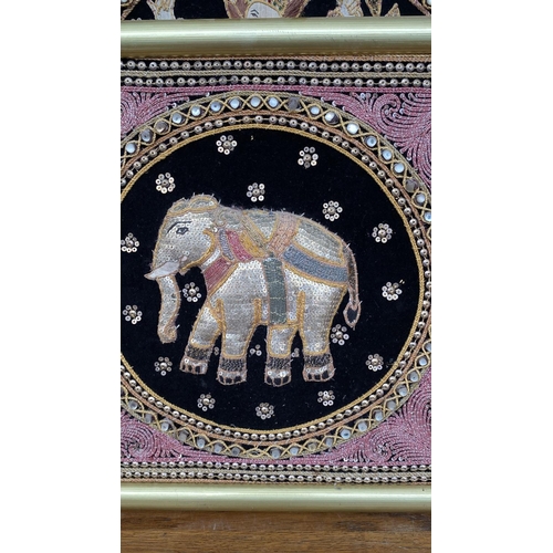 595 - Thai Elephant Trilogy Framed Embroideries on Silk