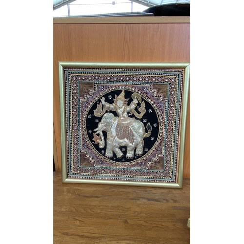 595 - Thai Elephant Trilogy Framed Embroideries on Silk