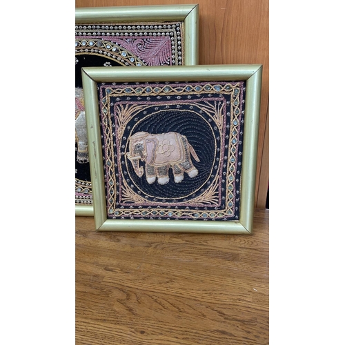 595 - Thai Elephant Trilogy Framed Embroideries on Silk