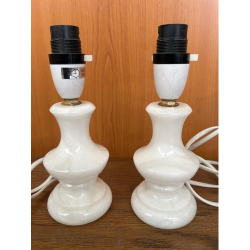 611 - x2 Small Vintage Marble Table Lamps (No Shade)