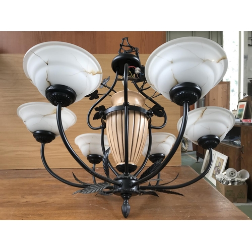 525A - Vintage 6-Arm Metal Ceiling Light