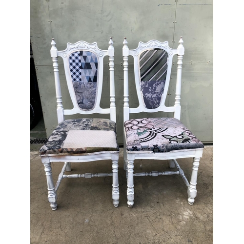 576 - x2 Vintage Carved & Lacquered Farmhouse White Chairs (Need Attention)