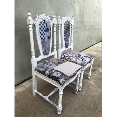 576 - x2 Vintage Carved & Lacquered Farmhouse White Chairs (Need Attention)