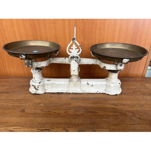 2 - Antique Cast Iron Scale with Brass Pans