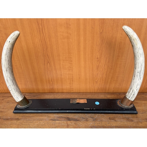 27 - Vintage Decorative Horn Set on Wooden Stand