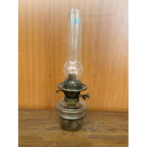 3 - Antique Glass and Brass Oil Lamp with Twin Wick