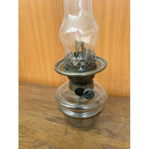 3 - Antique Glass and Brass Oil Lamp with Twin Wick