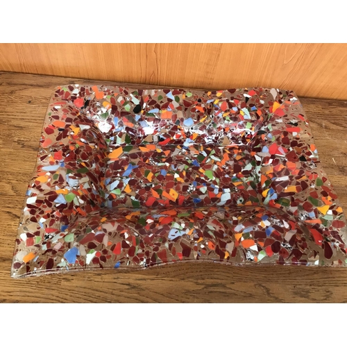 135 - Fused Art Glass Unique Colorful Platter (42 x 29cm - A/F - Non Noticeable Tiny Chip Under As Picture... 