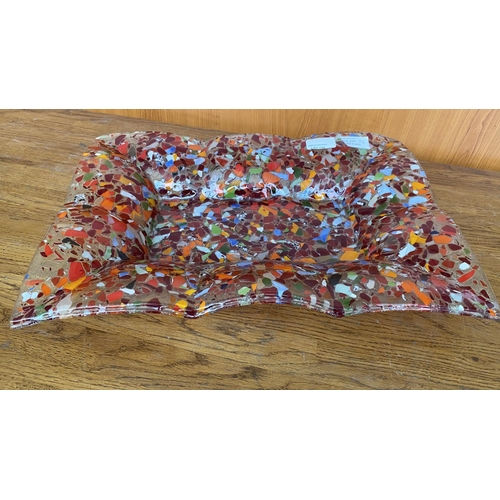 135 - Fused Art Glass Unique Colorful Platter (42 x 29cm - A/F - Non Noticeable Tiny Chip Under As Picture... 