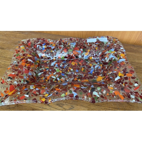 135 - Fused Art Glass Unique Colorful Platter (42 x 29cm - A/F - Non Noticeable Tiny Chip Under As Picture... 