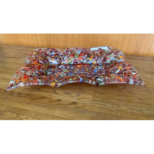 135 - Fused Art Glass Unique Colorful Platter (42 x 29cm - A/F - Non Noticeable Tiny Chip Under As Picture... 