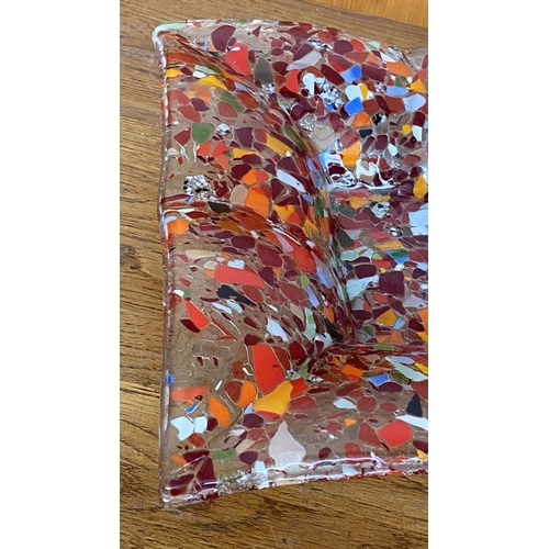 135 - Fused Art Glass Unique Colorful Platter (42 x 29cm - A/F - Non Noticeable Tiny Chip Under As Picture... 