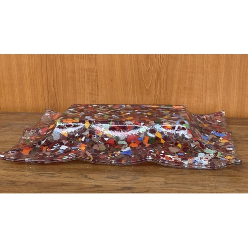 135 - Fused Art Glass Unique Colorful Platter (42 x 29cm - A/F - Non Noticeable Tiny Chip Under As Picture... 