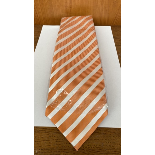 258 - Ermeneglido Zegna 100% Silk Original Tie with White and Orange Stripes (Unused)