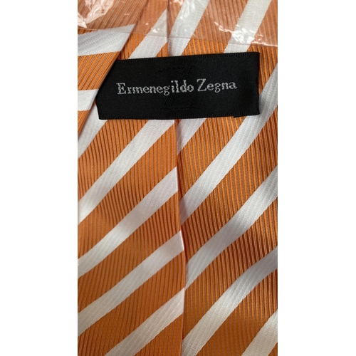 258 - Ermeneglido Zegna 100% Silk Original Tie with White and Orange Stripes (Unused)