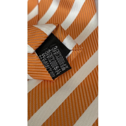 258 - Ermeneglido Zegna 100% Silk Original Tie with White and Orange Stripes (Unused)