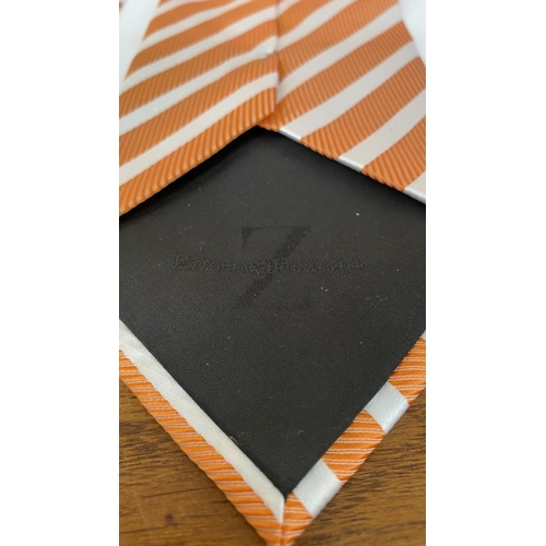 258 - Ermeneglido Zegna 100% Silk Original Tie with White and Orange Stripes (Unused)