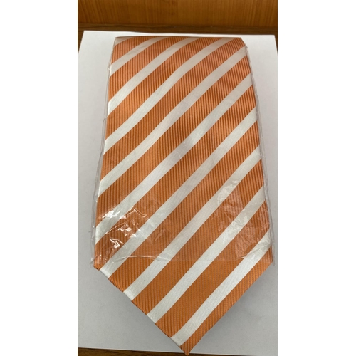 258 - Ermeneglido Zegna 100% Silk Original Tie with White and Orange Stripes (Unused)