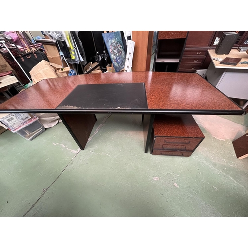 262 - Large Executive Desk with Leather Inlay, 3-Drawer and Filing Additions (A/F - Appr. 215 W. x 92 D. x... 