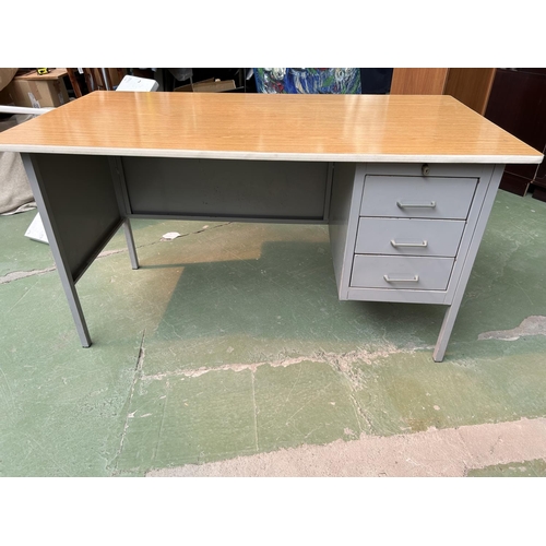 263 - Vintage Formica Top Metal Office Desk with 3 Drawers (140 w. x 75 D. x 74cm h.)