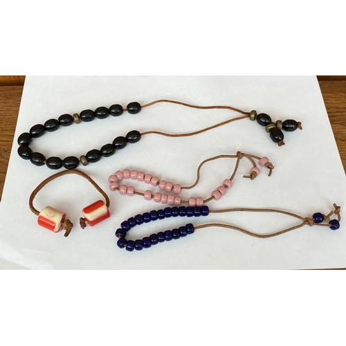 63 - Collection of 4 Worry Beads Komboloi with Leather Strings