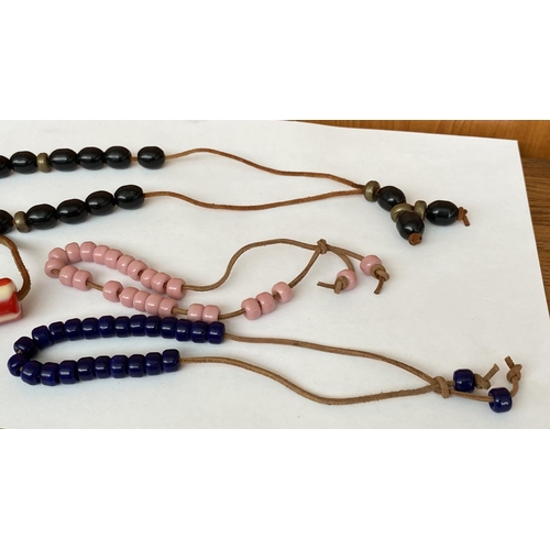 63 - Collection of 4 Worry Beads Komboloi with Leather Strings