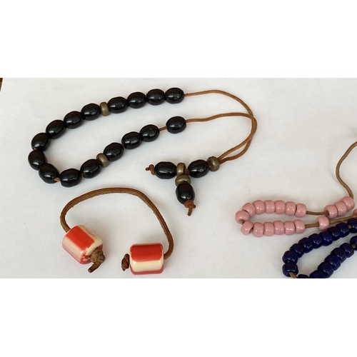 63 - Collection of 4 Worry Beads Komboloi with Leather Strings