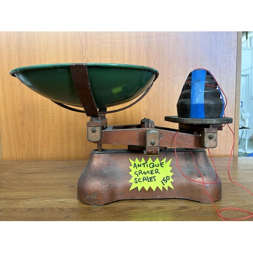 125 - Antique Grocer's Scales with Qty of Weights - Taken Back on 23/9/2024