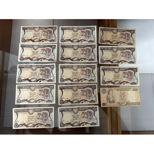 168 - Central Bank of Cyprus 1980's (x3), 1990's (x10) and 2000's (x1) £1 Banknotes (x14pcs)