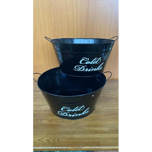 247 - x2 Large Metal Cold Beverage Buckets with Handles (41cm Diameter)