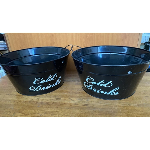 247 - x2 Large Metal Cold Beverage Buckets with Handles (41cm Diameter)