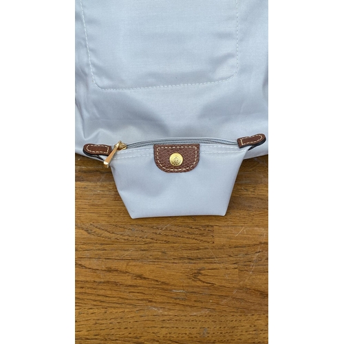 30 - Longchamp 'Le Pliage' Original Grey Backpack with Brown Leather Trimming, Water Resistant and Folded... 