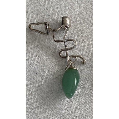 102 - Art Deco Green Natural Gem Stone Drop clip on Earrings