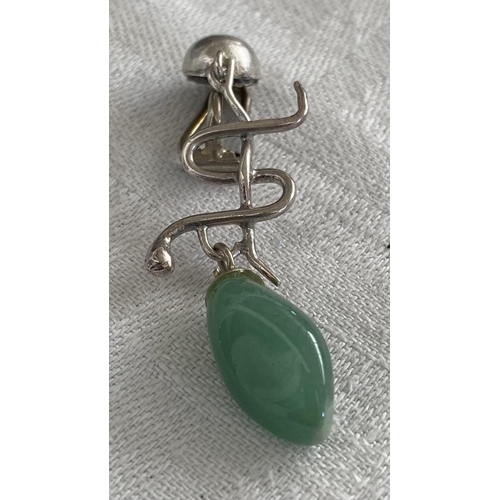 102 - Art Deco Green Natural Gem Stone Drop clip on Earrings