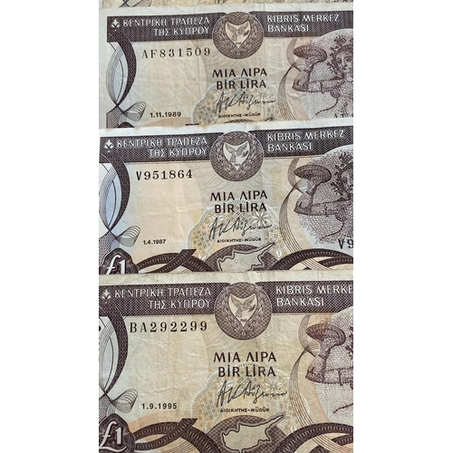 168 - Central Bank of Cyprus 1980's (x3), 1990's (x10) and 2000's (x1) £1 Banknotes (x14pcs)