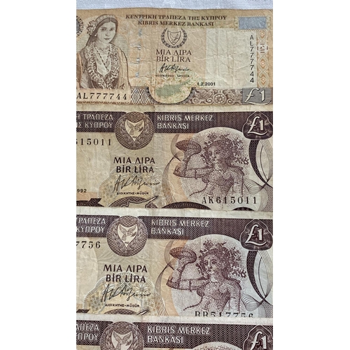 168 - Central Bank of Cyprus 1980's (x3), 1990's (x10) and 2000's (x1) £1 Banknotes (x14pcs)