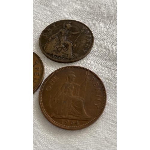 485 - x3 Antique 1919 and Vintage 1948/1964 Penny Coins