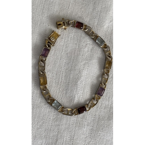 56 - Gold Plated Sterling Silver Multi-Gemstone Unisex Bracelet