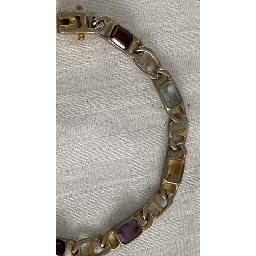 56 - Gold Plated Sterling Silver Multi-Gemstone Unisex Bracelet