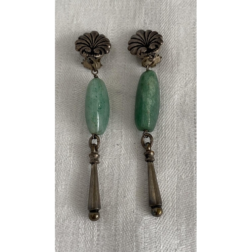 57 - Vintage Art Deco Style Green Jade Drop Clip on Earrings