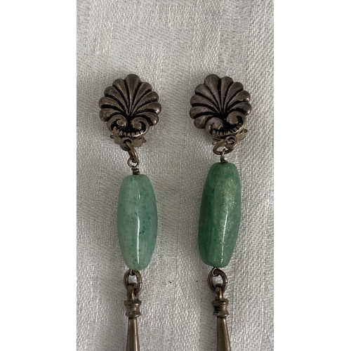 57 - Vintage Art Deco Style Green Jade Drop Clip on Earrings