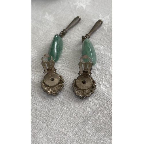 57 - Vintage Art Deco Style Green Jade Drop Clip on Earrings