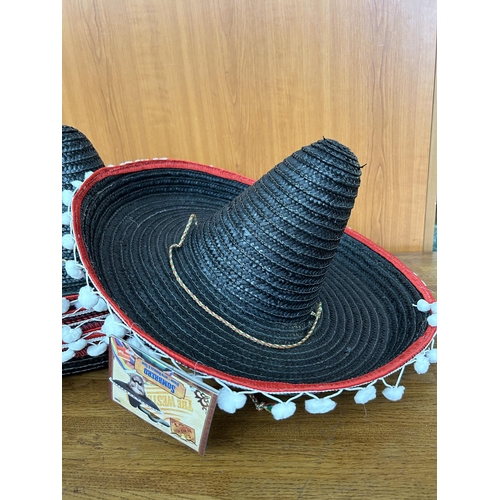 181 - x6 Party Straw Mexican Sombrero Gringo Fancy Hats (Unused)