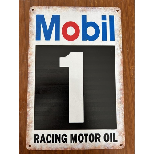 198 - Mobil 1 Racing Motor Oil Tin Sign (20 x 30cm)