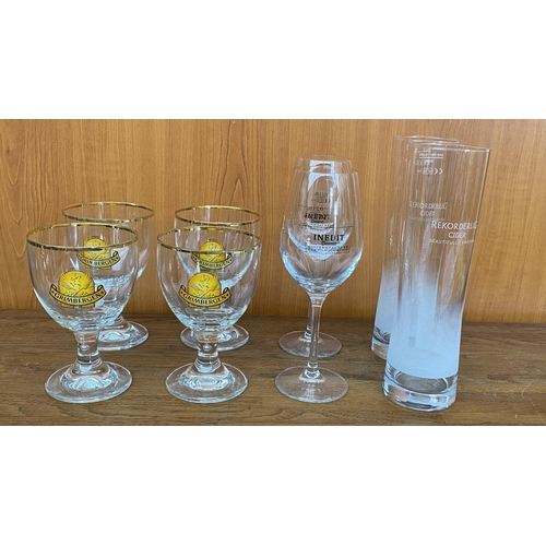 78 - Grimbergen Gold Rim Belgium Crystal Beer Glasses (x4) Together with Inedit Wine Crystal Glasses and ... 