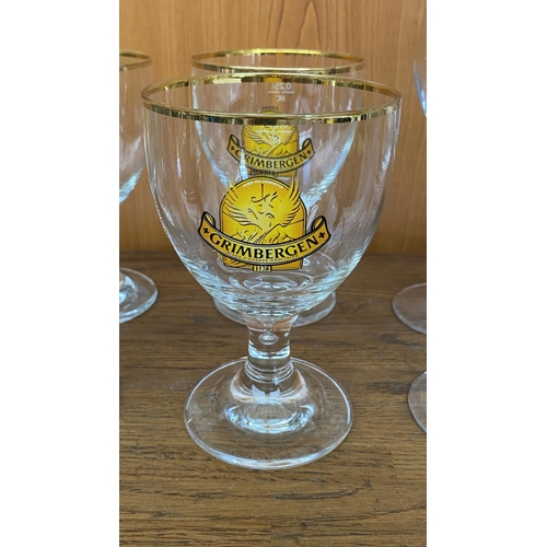 78 - Grimbergen Gold Rim Belgium Crystal Beer Glasses (x4) Together with Inedit Wine Crystal Glasses and ... 