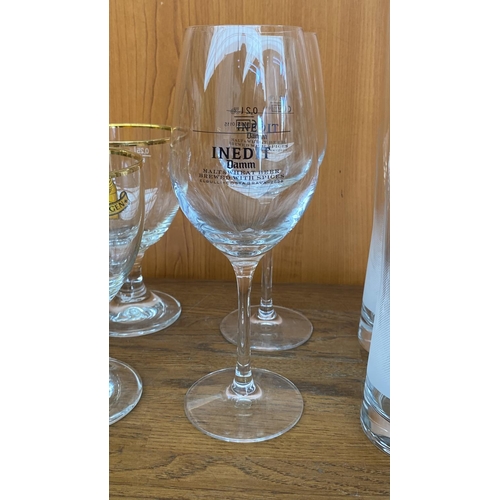 78 - Grimbergen Gold Rim Belgium Crystal Beer Glasses (x4) Together with Inedit Wine Crystal Glasses and ... 