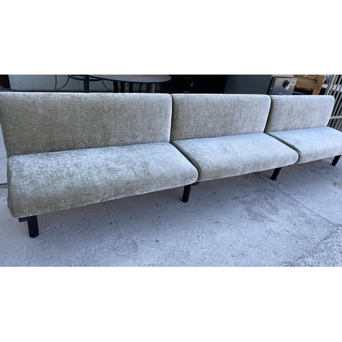 121 - Commercial Velvet Upholstered Custom Made 4-Meter Long Sofa in Olive Green Color for Pubs/Restaurant... 