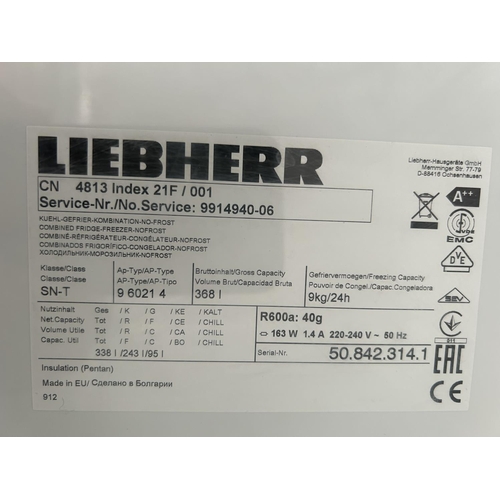 141 - Liebherr Class SN-T Freestanding 2-Door Fridge-Freezer (60 W. x 65 D. x 200cm H.)