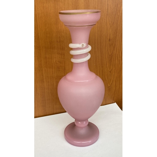 17 - x2 Mid-Century Modern Italian Pink Opaline Glass Vases (27cm H./each - x1 Restored as In Picture)